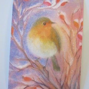 Lauschendes Rotkehlchen - Jahreszeitentisch - Postkarte - Waldorf - Winter - Schnee - Hagebutten - Tiere- Art. Nr. WIPK2