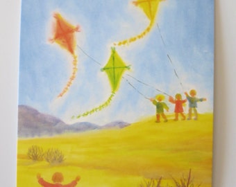 Kite flying - postcard - seasonal table - Waldorf