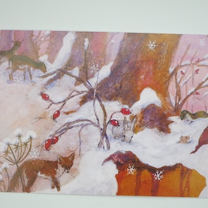 Renard dans la neige - carte postale - table saisonnière - Waldorf - hiver - Noël - article n° WIPK323