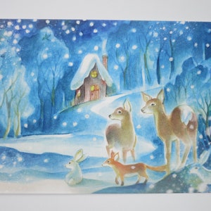 Im Schnee - Postkarte - Jahreszeitentisch - Waldorf - Winter - Tiere im Schnee- Art. Nr. WIPK230