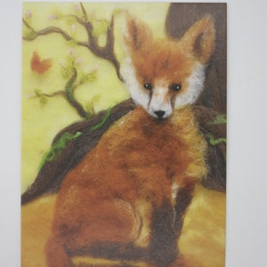 Raposa na floresta - cartão postal para a mesa sazonal - Waldorf - outono - animais da floresta - raposas - Art.