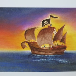 Das Piratenschiff - Postkarte für den  Jahreszeitentisch - Piraten - Märchen - Waldorf - Art. SOPK151