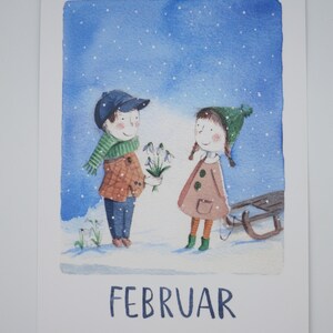 Februar - Jahreszeitentisch - Postkarte - Waldorf - Winter - Monatkarten - Schnee- Art. Nr. WIPK412