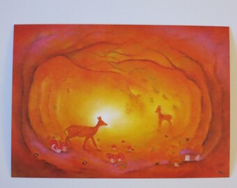 Deer in the autumn forest - postcard - seasonal table - Waldorf