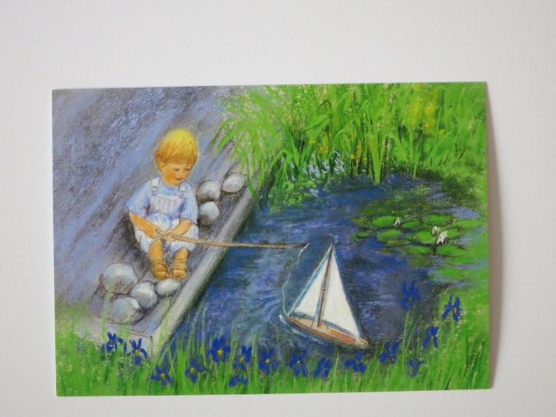 Boy with boat Postcard Seasonal table Fairy tales Waldorf image 1