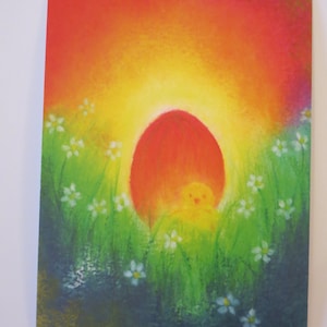 Uovo di Pasqua con pulcino - cartolina per la tavola stagionale - Pasqua - Primavera - Waldorf - Art.No. FRPK22