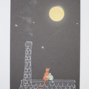 Notte di luna piena - cartolina grande - autunno - Waldorf - gatto e uccello - luna - articolo n.HEPK112