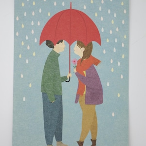 Lovers in the rain - grote ansichtkaart - herfst - Waldorf - paraplu - lovers - art.nr