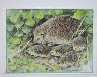 Hedgehog family - season table - postcard - Waldorf