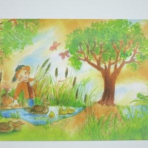 Ragazzo allo stagno - Tavola stagionale - Cartolina - Waldorf - Estate - Articolo per bambini n. FRPK223