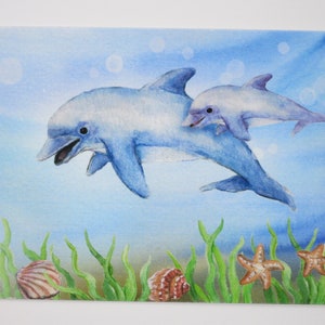 Dauphins - Carte postale - Table saisonnière - Waldorf - Mer - Poissons - Été - Coquillages - Art.