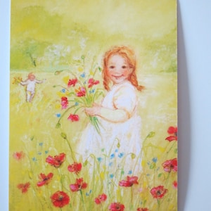 Blumen pflücken - Postkarte - Jahreszeitentisch - Waldorf - Sommerwiese - Kind mit Blumen Sommer - Art. SOPK219