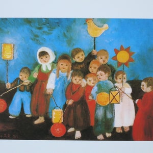 Lantern Children - Carte postale - Table saisonnière - Lanterne de défilé de lanternes de la maternelle Waldorf, Lanterne - Article No.HEPK3