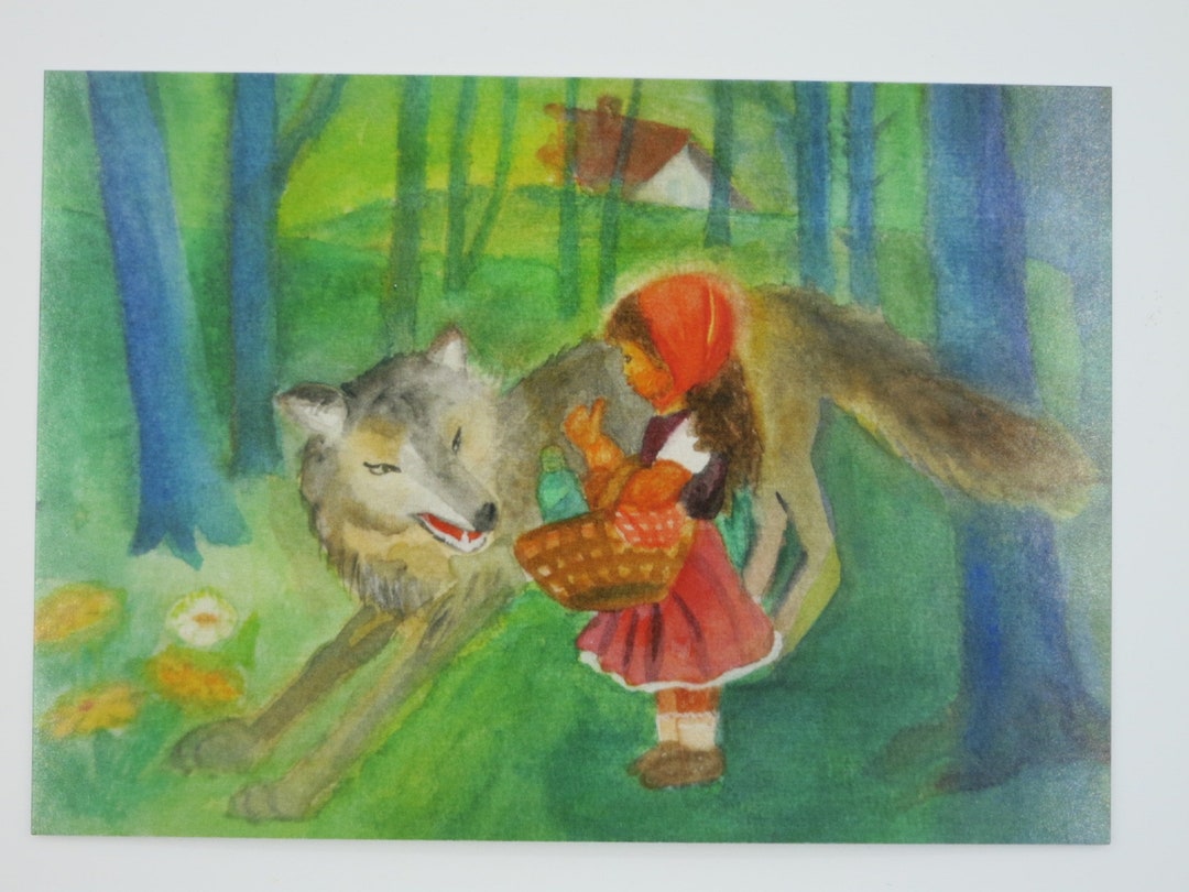 Little Red Riding Hood and the Wolf - Seasonal Table - Postcard - Fairy ...