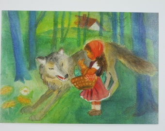 Rotkäppchen und der Wolf - Jahreszeitentisch - Postkarte - Waldorf