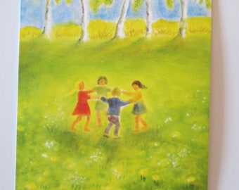 Dancing children in spring - seasonal table - postcard - Waldorf