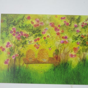 Api nel Roseto - Cartolina - Tavola Stagionale - Waldorf - Cartolina di Giugno - Api - Decorazione Estiva - Rose - Art. SOPK72