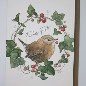 Buone Feste - Uccellino con Bacche - Biglietto natalizio con busta - biglietto doppio - Art. WK39