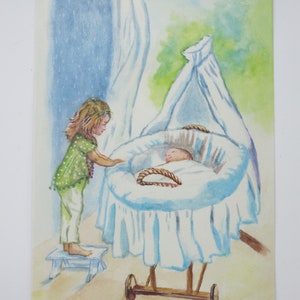 Große Schwester - Postkarte - Jahreszeitentisch - Waldorf- Karte zur Geburt- Geschwister-Mädchen- Baby Geschenk - Art. SOPK69