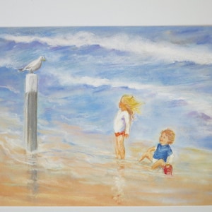 Enfants avec mouettes - carte postale - table de saison - Waldorf - stand - vacances - été - mouette - Art. SOPK33