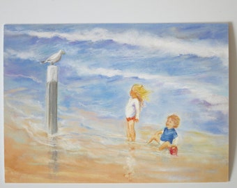 Children with seagulls - postcard - seasonal table - Waldorf - stand - holiday - vacation - summer - seagull - Art. SOPK33