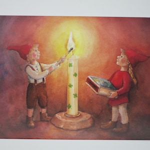 Glückskerze - Postkarte - Jahreszeitentisch - Waldorf - Zwerge - Wichtel - Kerzenschein - Gemütliche Stimmung- Art. Nr. WIPK14