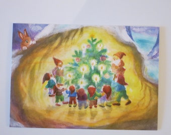 Zwerge um den Weihnachtsbaum - Jahreszeitentisch - Postkarte - Waldorf