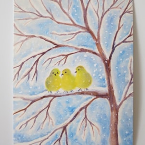 Trois moineaux dans la neige - Carte postale - Table saisonnière - Oiseaux d'hiver - Neige - Waldorf - Article n° WIPK182