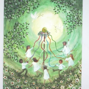 Danse du mât de mai - Carte postale pour la table de saison - Fête de mai - Waldorf - Printemps - Art. n° FRPK279