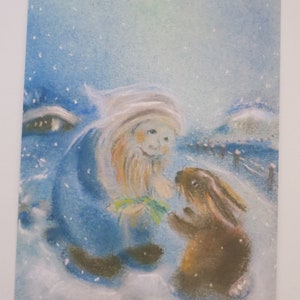 Zwerg mit Hase im Schnee - Postkarte - Jahreszeitentisch - Waldorf- Art. Nr. WIPK370
