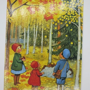 Postal de outubro - mesa sazonal - Folhas de outono Waldorf - item infantil de outono no.HEPK70
