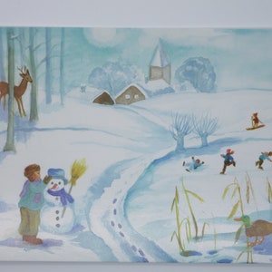 Winter - Jahreszeitentisch - Postkarte - Waldorf - Schneemann - Schlittschuh laufen - Schnee - Weihnachten- Art. Nr. WIPK388