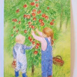 Äpfel pflücken - Jahreszeitentisch - Postkarte - Waldorf - Herbst - Kinder- Art. Nr.HEPK161