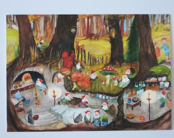 Dwarf Kitchen - Seasonal Table - Postcard - Waldorf - Item No. HEPK7