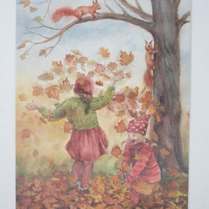 Alegria de outono - cartão postal para a mesa sazonal - folhas coloridas de outono - Waldorf - outono - item infantil nº HEPK49