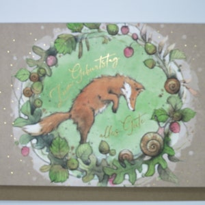 Joyeux anniversaire - carte renard avec enveloppe - carte double - réf. GRPK60