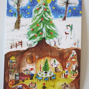Weihnachtszwerge - Jahreszeitentisch - Postkarte - Waldorf - Winter - Gnom - Zwerg - Schnee- Winter- Art. Nr. WIPK46