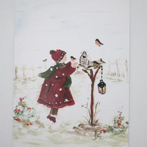 Schneeflocken und Freunde - Postkarte für den Jahreszeitentisch -Winter - Vogelhäuschen - Waldorf- Art. Nr. WIPK89