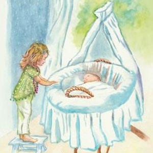 Große Schwester - Postkarte - Jahreszeitentisch - Waldorf- Karte zur Geburt- Geschwister-Mädchen- Baby Geschenk - Art. SOPK69