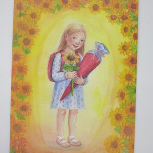 Einschulung IV - Schulanfang Mädchen - Postkarte - Jahreszeitentisch - Waldorf- Schultüte - Sommer - Art. SOPK159
