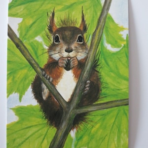 Écureuil avec noix - carte postale pour la table de saison - automne - Waldorf - Art.