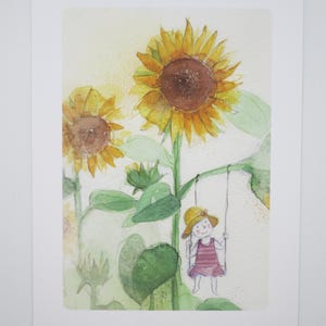 Carte postale d'août pour la table de saison - été - tournesol - cartes mensuelles - Waldorf - Art.