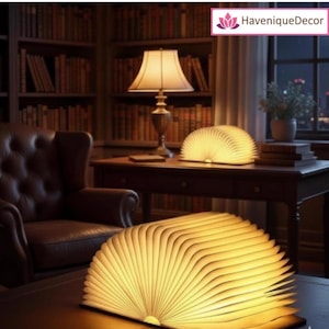 LED Wooden Book Lamp – USB Foldable Night Light | Creative Bedside Light for Bedroom or Kids | Birthday Holiday Gift for Book Lovers