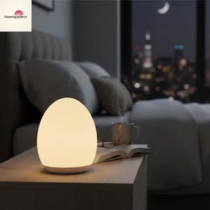 Lampe moderne en forme d'oeuf - Veilleuse LED 7 couleurs à intensité variable - Lampe de table alimentée par USB avec interrupteur et lumière ambiante à distance - Objet décoratif d'intérieur