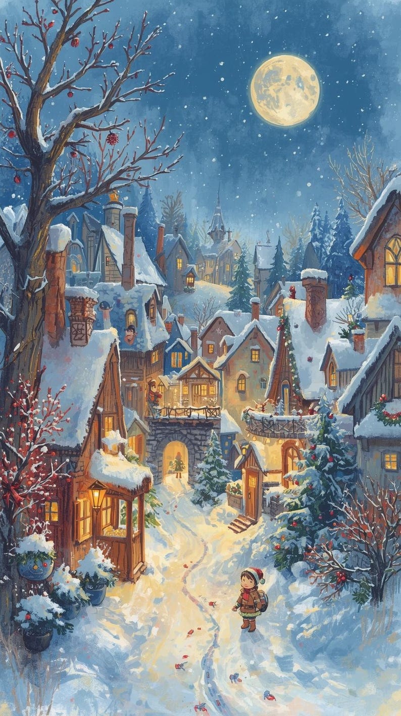 Christmas Town Painting | Cozy Winter Village Art (digital Download) - Etsy