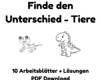Spot the Difference Animals | 10 Spot the Difference Pictures for Children | Grade 1 | Concentration & Perception | PDF