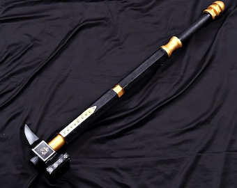 Hand Forged Viking Hammer Axe, Custom Handmade Engraved Black and Gold Ceremonial Hammer, Christmas Gift for Him, Cosplay and Collector Gift