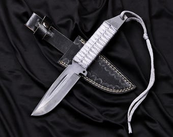 Hand Forged Hunting Knife, Custom Skinner Knife, 440c Steel Acid Wash Blade, Outdoor Survival Tool/Fixed Blade Survival Knife/Groomsmen Gift