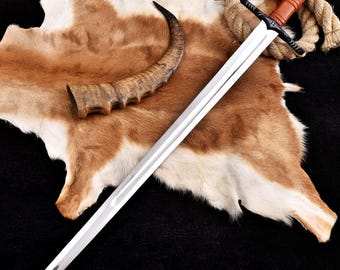 Handmade Fantasy Longsword, Custom Cosplay Prop Blade, Ornate Collectible Display Sword with Sheath, Gamer Gift for Boyfriend-Man Cave Decor