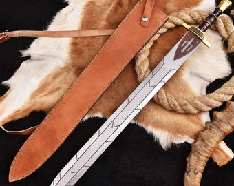 Hand Forged Viking Sword, Custom Carbon Steel Medieval Blade, Norse Wall Hanging Decore Unique Anniversary Gift for Husband-Collectible Prop